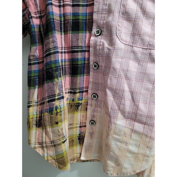 La Detresse Bleach Scorpio Flannel Color Block Oversized Plaid Shirt Small NWT - Picture 5 of 12